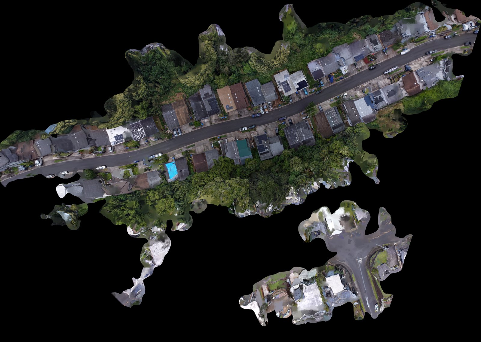 Orthomosaic top-down composite of a roof and property from a single drone flight